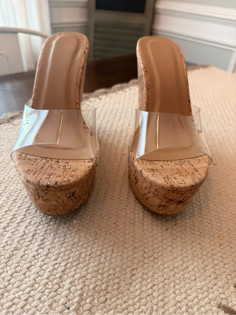 Bamboo Womens Cork Wedges with a Clear Strap Sz 10